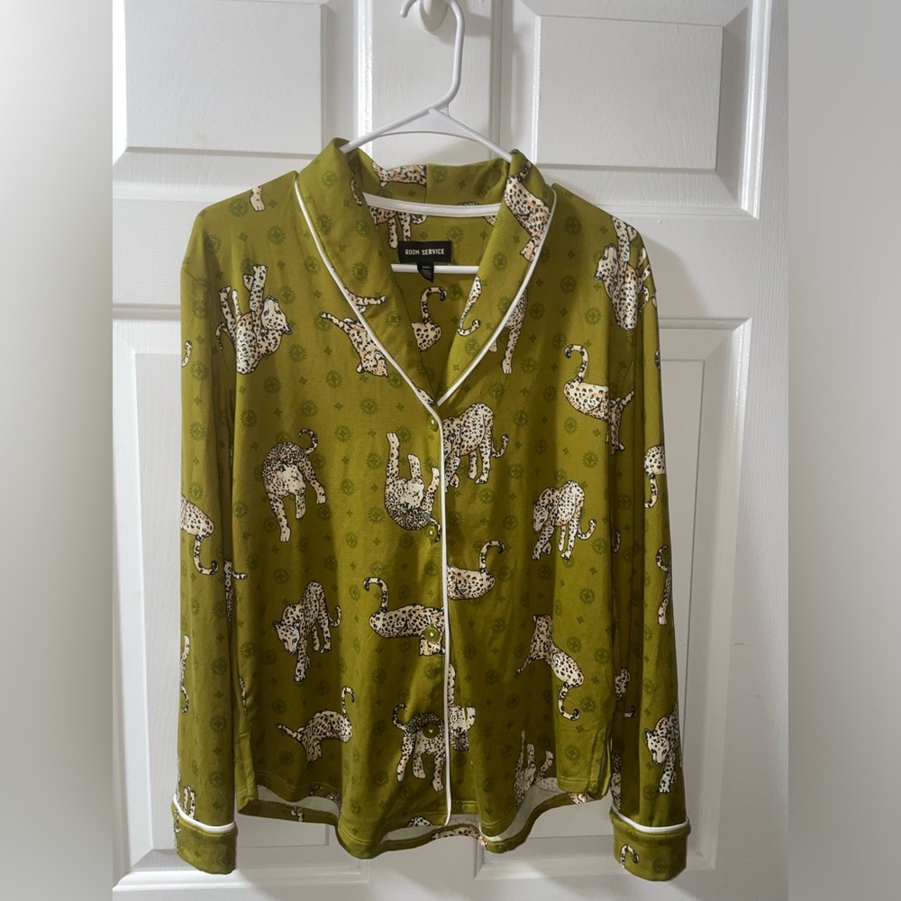 Women’s Room Service brand Pajamas Green Tiger Print